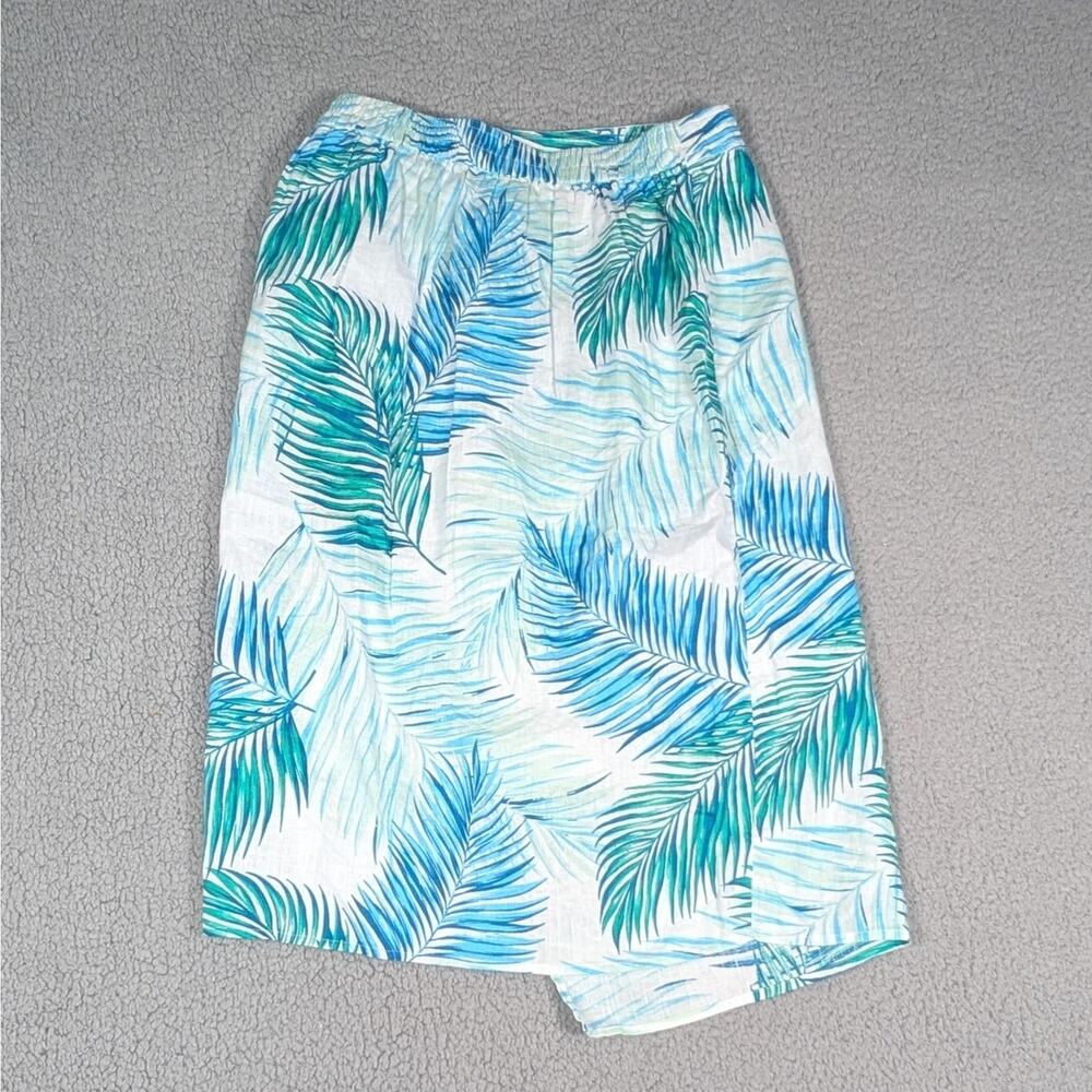 Tahari Skirt Womens Medium Palm Leaf Print Linen Wrap Midi Summer Beach Casual - Picture 5 of 6
